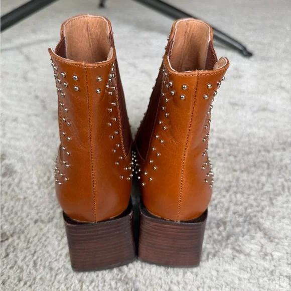 Sol Sana Cognac Leather Pointed Chelsea Booties with Studs - Picture 2 of 9